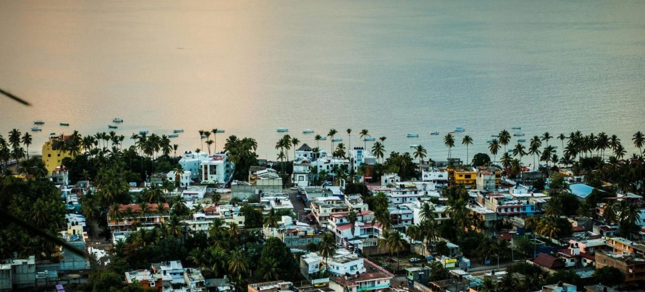 Aerial view of a coastal city in Mexico