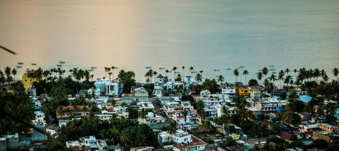 Aerial view of a coastal city in Mexico